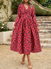 Floral V-Neck Long Sleeve Midi Dress OutfitFlow